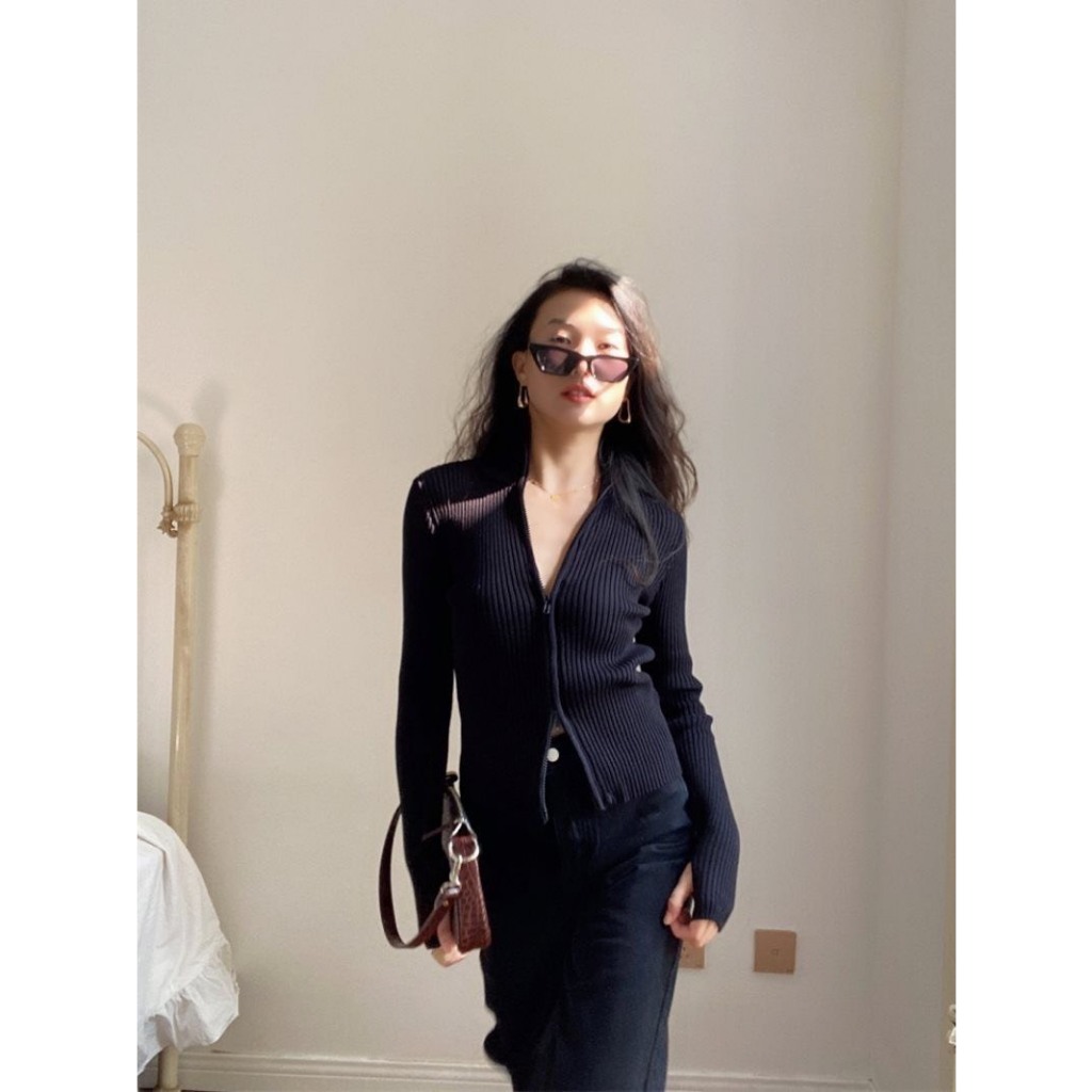 (Sẵn) Áo khoác len cardigan khoá zip 2 chiều  mùa thu đông thời trang nữ phong cách cá tính CDG003 - Tiktik