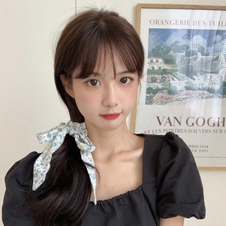 [Handmade] Scrunchies cột tóc vải trắng họa tiết hoa Tulip màu cam xinh xắn dành cho bạn nữ