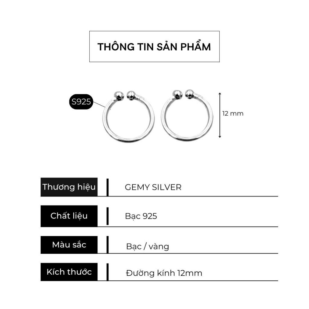 Khuyên tai nam không cần bấm lỗ bạc nữ kẹp vành unisex trơn đơn giản (1 chiếc) | GEMY SILVER KN70