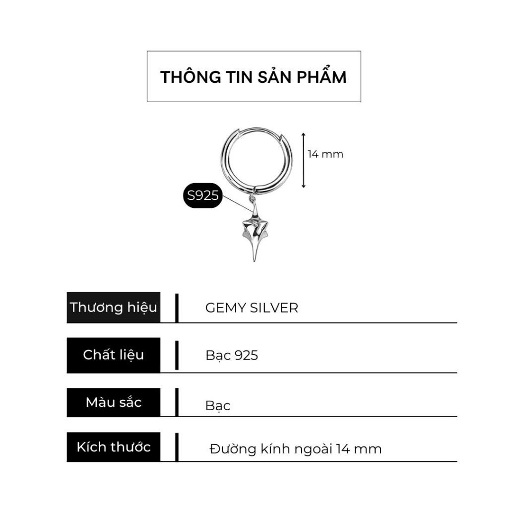 Khuyên tai nam tròn bạc 925 ngôi sao cá tính unisex Starlight (1 chiếc) | GEMY SILVER KN66