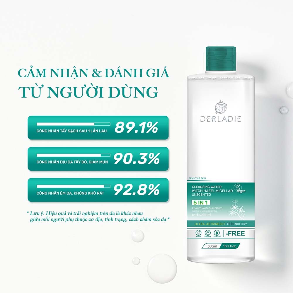 Ảnh Tẩy Trang Thuần Chay Sạch Dịu Êm Cho Da Dầu Mụn Derladie Cleansing Water Witch Hazel Micellar Unsented 500ML 3