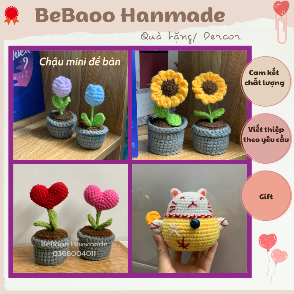 [GIẢM GIÁ] CHẬU HOA LEN MINI ĐỂ BÀN ĐỦ MẪU - HOA HƯỚNG DƯƠNG - TULIP ...