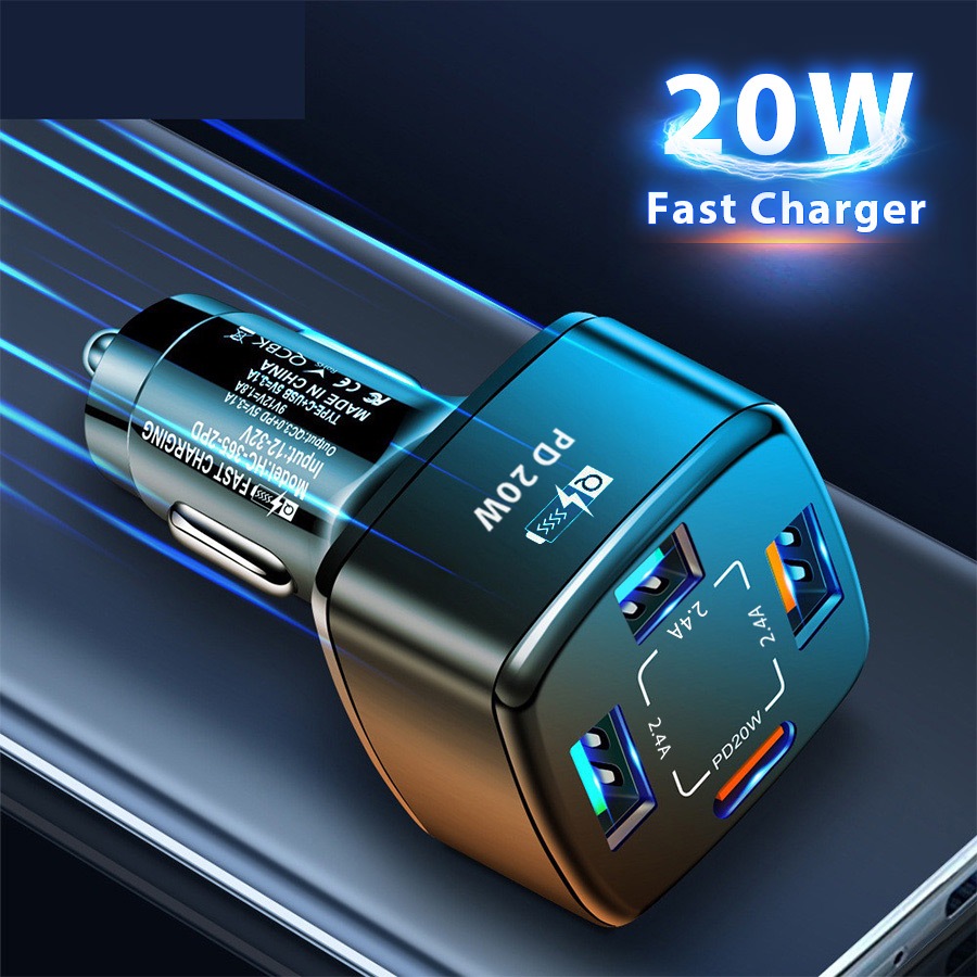 Tẩu Sạc 3 Cổng USB 2.4A 10W Và 1 Cổng Type C PD20W CIND