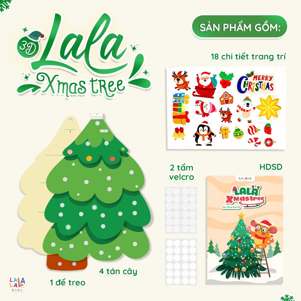 Cây thông Noel treo tường 3D Xmas,đồ chơi thủ công cho bé hãng lalababy