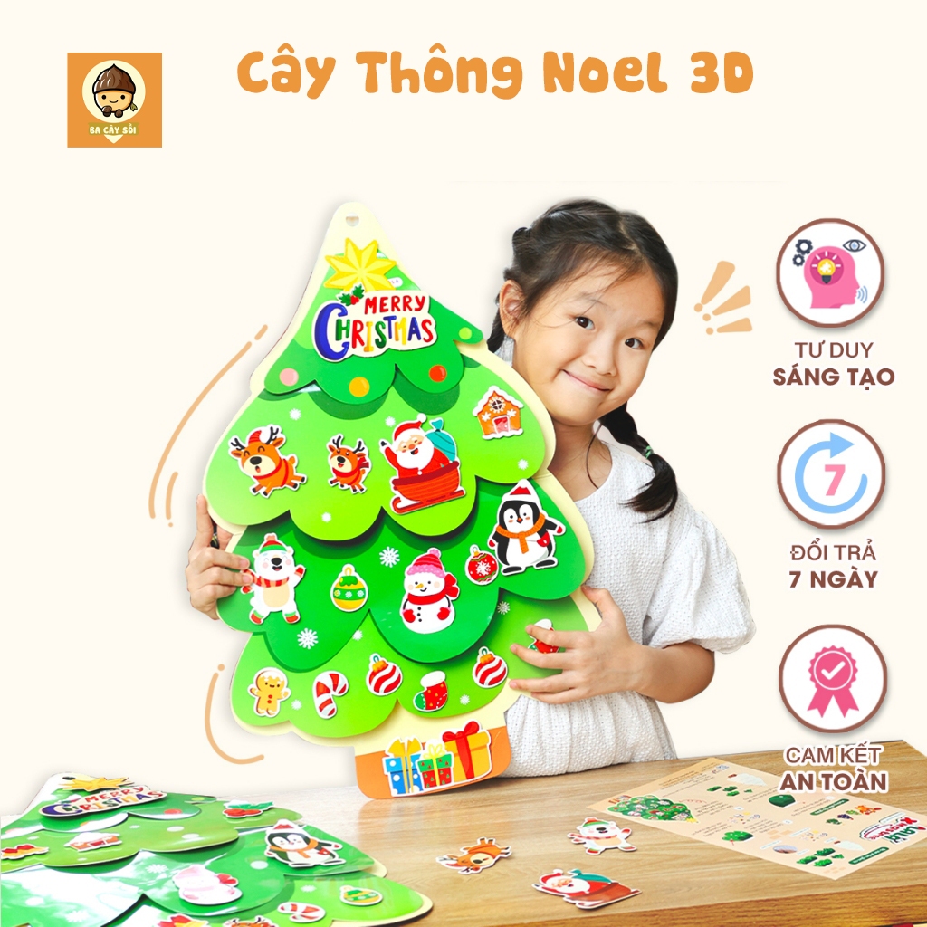 Cây thông Noel treo tường 3D Xmas,đồ chơi thủ công cho bé hãng lalababy
