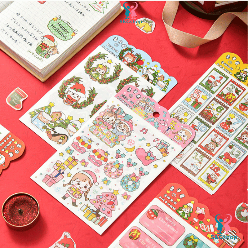 Hình dán noel - Sticker 4 tấm giáng sinh nhiều chủ đề merry christmas ...