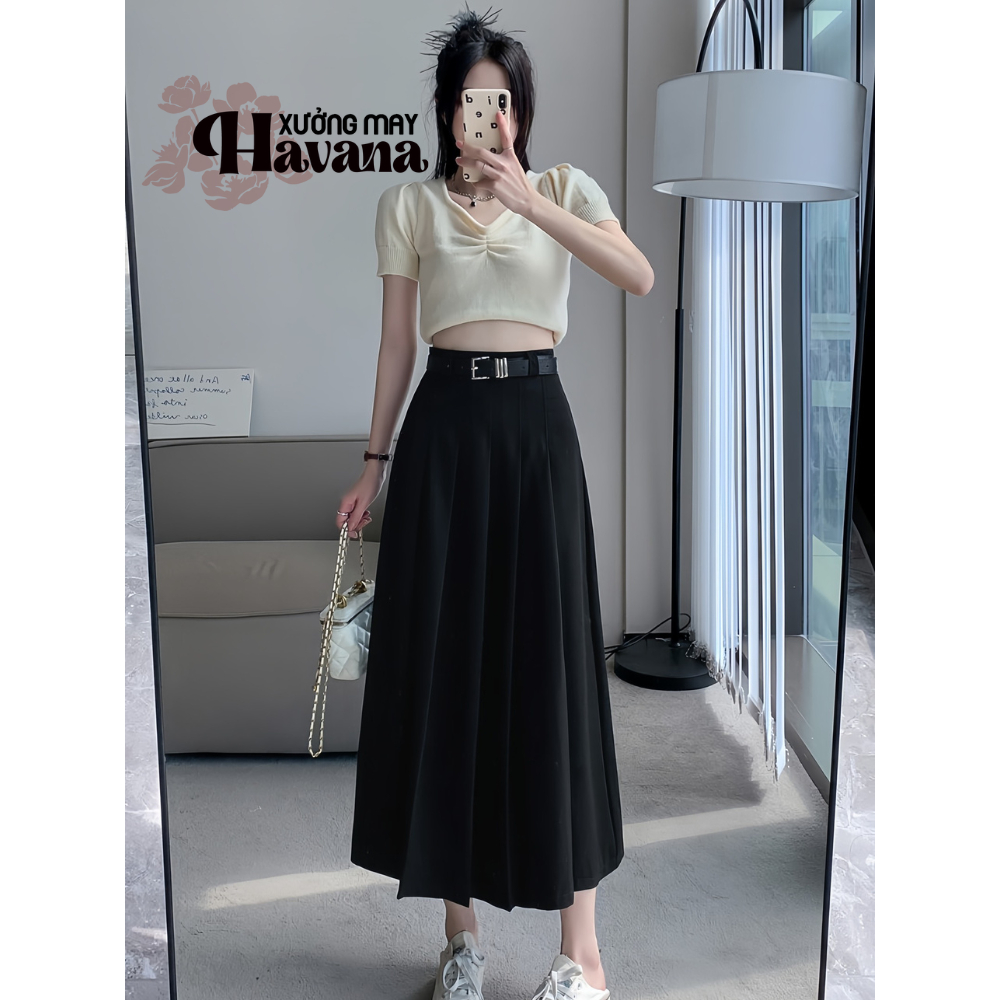 Chân váy xếp ly 1 mặt Ulzzang dáng dài không có túi, Chất liệu Vtex loại 1 (CV03)