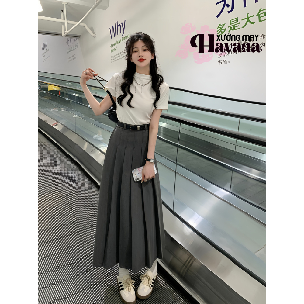 Chân váy xếp ly 1 mặt Ulzzang dáng dài không có túi, Chất liệu Vtex loại 1 (CV03)