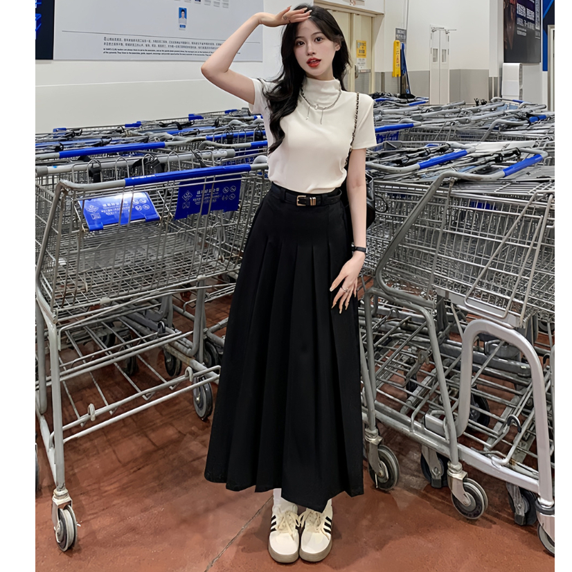 Chân váy xếp ly 1 mặt Ulzzang dáng dài không có túi, Chất liệu Vtex loại 1 (CV03)