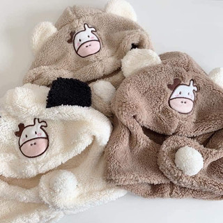 Mũ Lông Xù Kèm Khăn Quàng Cổ 2in1 Hình Bò Sữa Cho Bé 1-6 tuổi 🌸free ship🌸