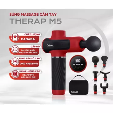 Súng massage cầm tay Crenot Therap M5 máy matxa thư giãn giảm đau nhức toàn thân với 6 đầu mát xa cao cấp và 20 cấp độ