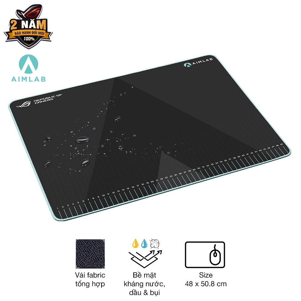 Bàn di chuột gaming Asus ROG Hone Ace Aim Lab Edition, chất liệu vải cao cấp, phủ nano chống thấm, đế cao su chống trượt