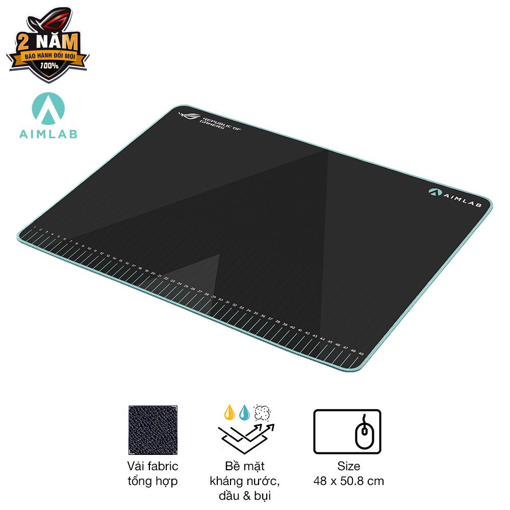 Bàn di chuột gaming Asus ROG Hone Ace Aim Lab Edition, chất liệu vải cao cấp, phủ nano chống thấm, đế cao su chống trượt
