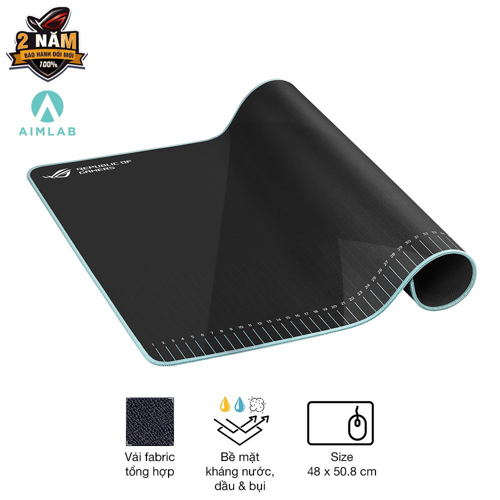 Bàn di chuột gaming Asus ROG Hone Ace Aim Lab Edition, chất liệu vải cao cấp, phủ nano chống thấm, đế cao su chống trượt