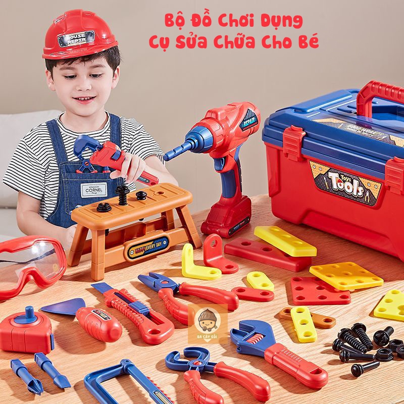 Bộ Đồ Chơi Hộp Dụng Cụ Sửa Chữa Kỹ Cư Cho Bé - Kèm Dụng Cụ, Tặng mũ và Kính, Phát Triển Kỹ Năng