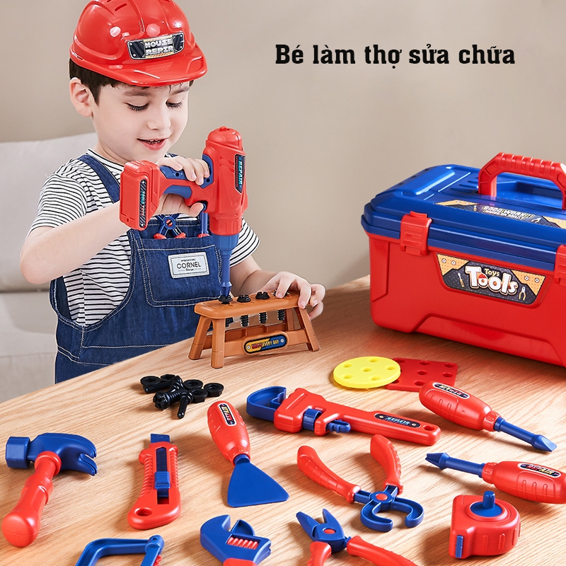 Bộ Đồ Chơi Hộp Dụng Cụ Sửa Chữa Kỹ Cư Cho Bé - Kèm Dụng Cụ, Tặng mũ và Kính, Phát Triển Kỹ Năng
