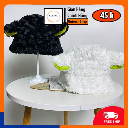 Mũ Bucket Tai Cừu Xanh Siêu Dễ Thương Chất Lông Xoăn Mịn kèm Tai Đáng Yêu