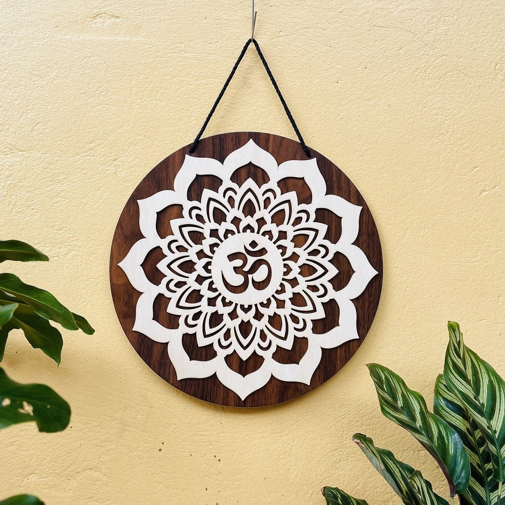 Tranh gỗ mandala, Tranh Gỗ 3D Mandala Chữ Om treo tường cho phòng thờ, phòng thiền, yoga, quán chay... MDL04
