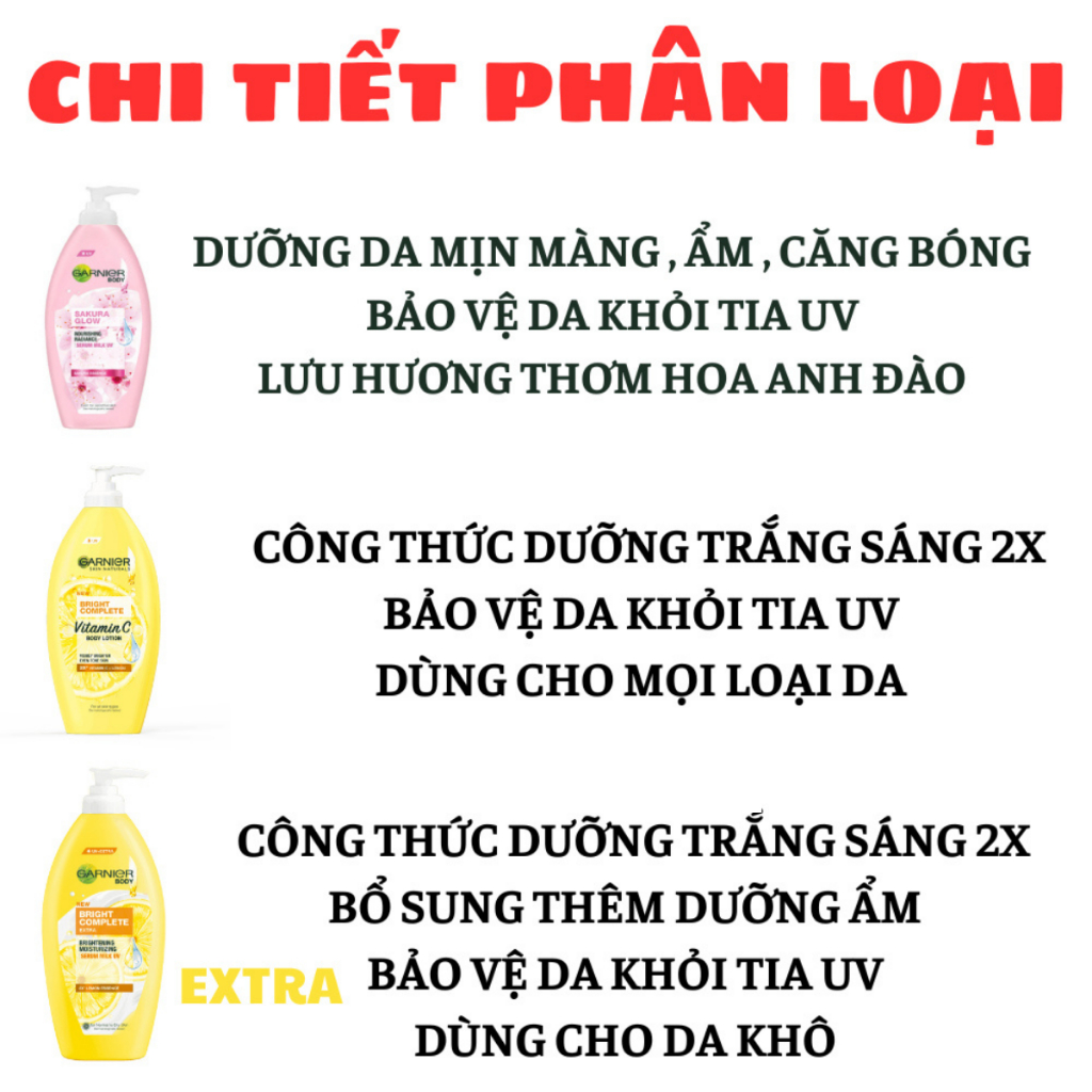 Sữa dưỡng thể toàn thân Garnier Bright Complete Body Lotion 400ml Trắng hồng - Thái Lan