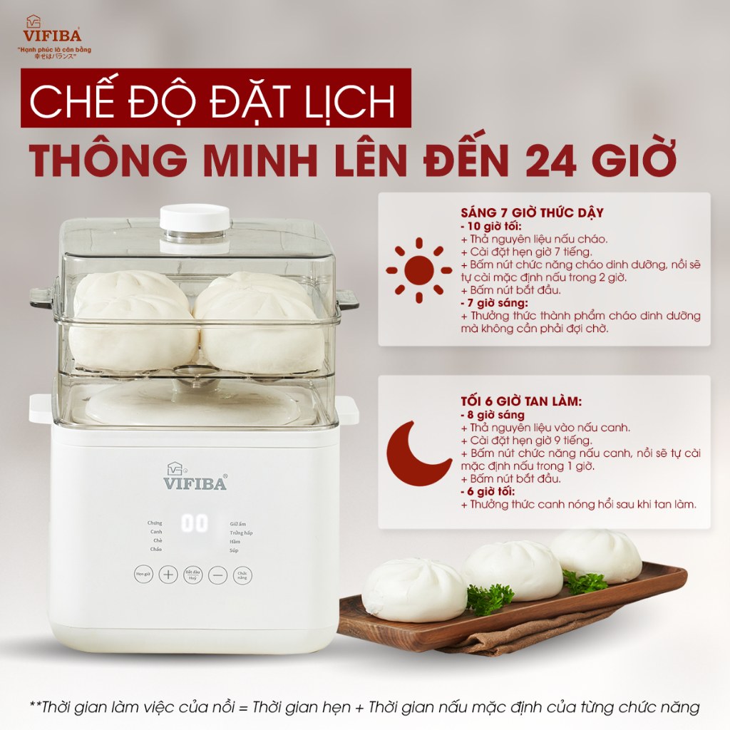 Ảnh Nồi Nấu Chậm Đa Năng VIFIBA Kèm Hấp, 8 Chức Năng Nấu, Nồi Cho Bé Ăn Dặm, Nấu Cháo, Hầm, Hấp,....VE12 3