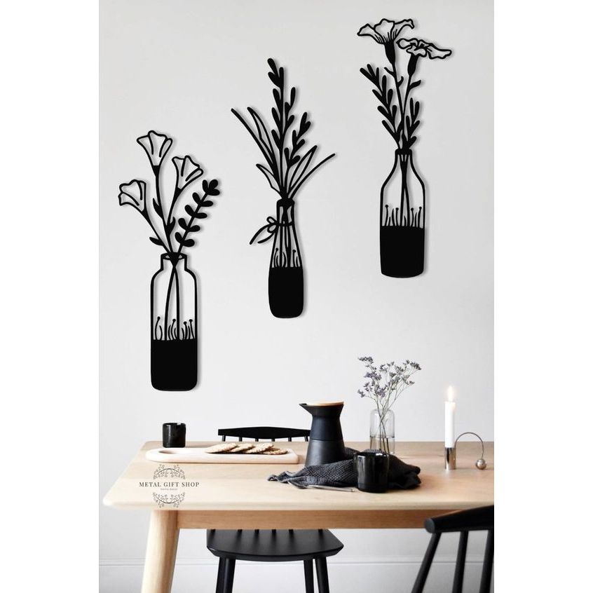 Tranh sắt CNC B08 | Bộ tranh sắt "Lọ hoa xinh xắn ", Treo tường nghệ thuật, Decor trang trí nội thất