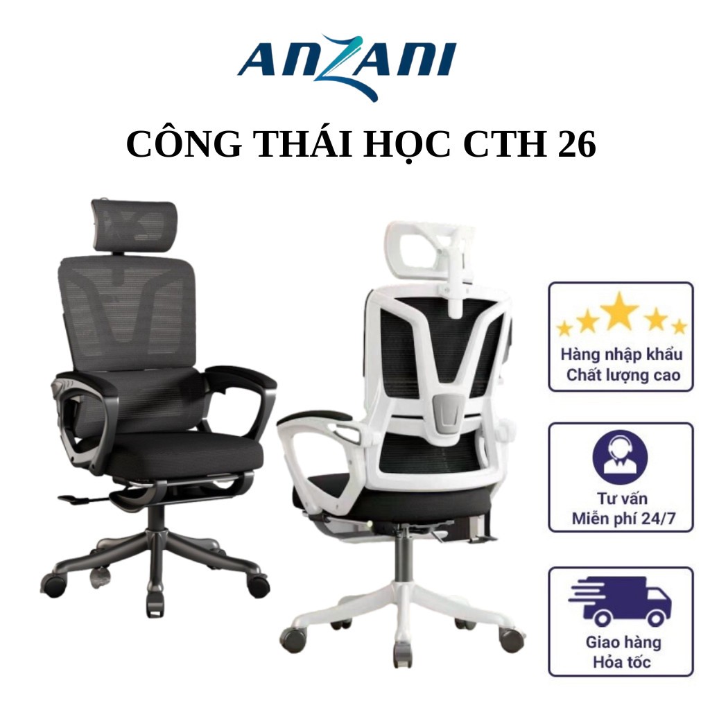 Ghế Công Thái Học, Ghế Xoay Văn Phòng  CTH-26 Anzani Có Tựa Cổ - Gác Chân Ngả Lưng Tiện Ích | BigBuy360 - bigbuy360.vn