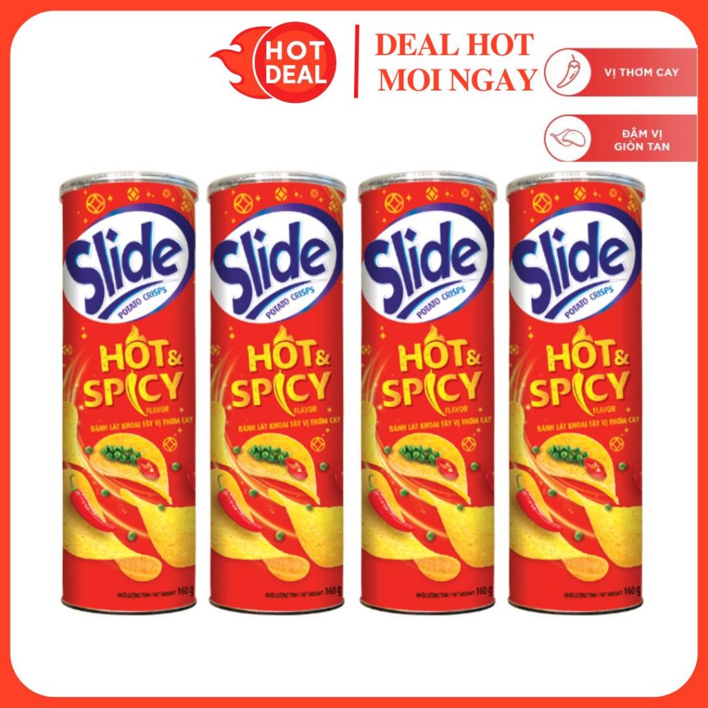 COMBO 4 Hộp Snack Khoai Tây Chiên Slide Hot&Spice Vị Thơm Cay 150G/Hộp ...
