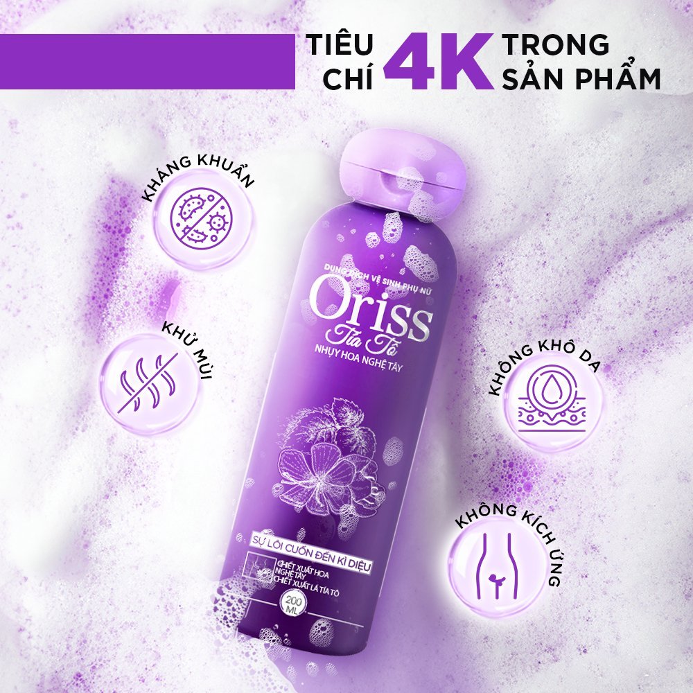 Dung dịch vệ sinh phụ nữ Oriss tía tô làm sạch dịu nhẹ ngăn mùi ngừa vấn đề phụ khoa 200ml