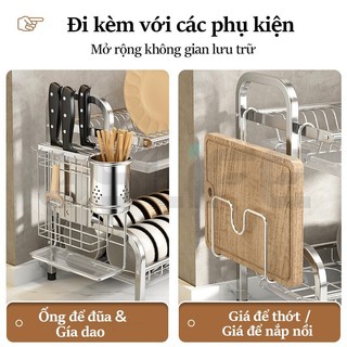 GSlife Kệ Chén Bát Đĩa INOX 304 56cm 2/3 Tầng Kèm Khay Đựng Bát Đĩa Cho Nhà Bếp