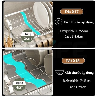 GSlife Kệ Chén Bát Đĩa INOX 304 56cm 2/3 Tầng Kèm Khay Đựng Bát Đĩa Cho Nhà Bếp