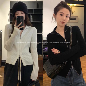 Áo khoác len cardigan khoá zip 2 chiều mùa thu đông thời trang nữ phong cách cá tính CDG003 - Tiktik
