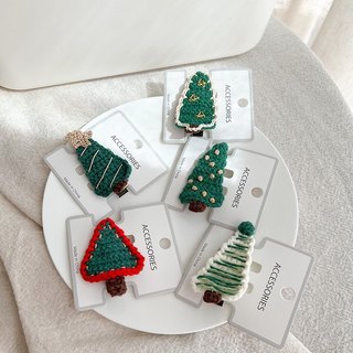 [HÀNG CÓ SẴN] Kẹp Tóc Giáng Sinh Hình Cây Thông Đan Bằng Len Dễ Thương Cho Bé Gái