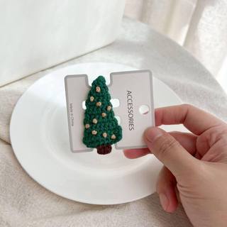 [HÀNG CÓ SẴN] Kẹp Tóc Giáng Sinh Hình Cây Thông Đan Bằng Len Dễ Thương Cho Bé Gái