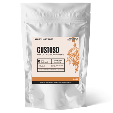 Cà phê hạt hảo hạng Gustoso Đắk Lắk 500G 100% hạt Fine Robusta - Chuyên dùng cho các loại máy pha cà phê
