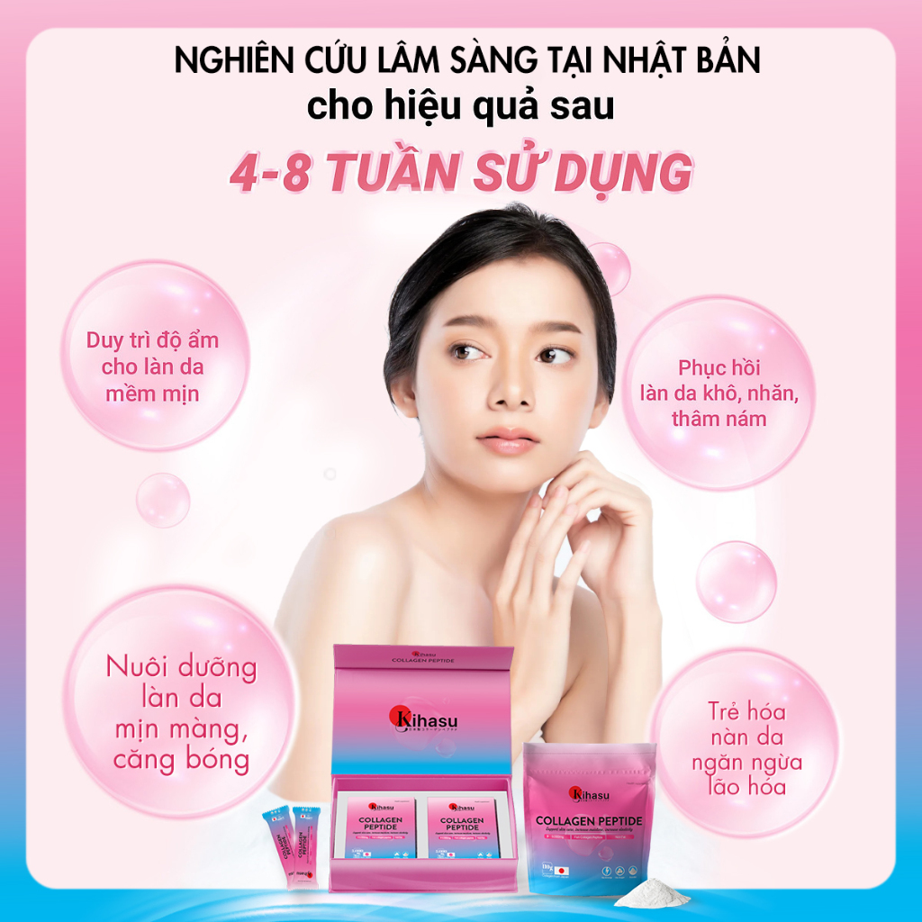 Ảnh Combo bột Kihasu collagen peptide: giúp sáng da, trắng da bạn, mờ nám sạm đốm nâu trên da 4
