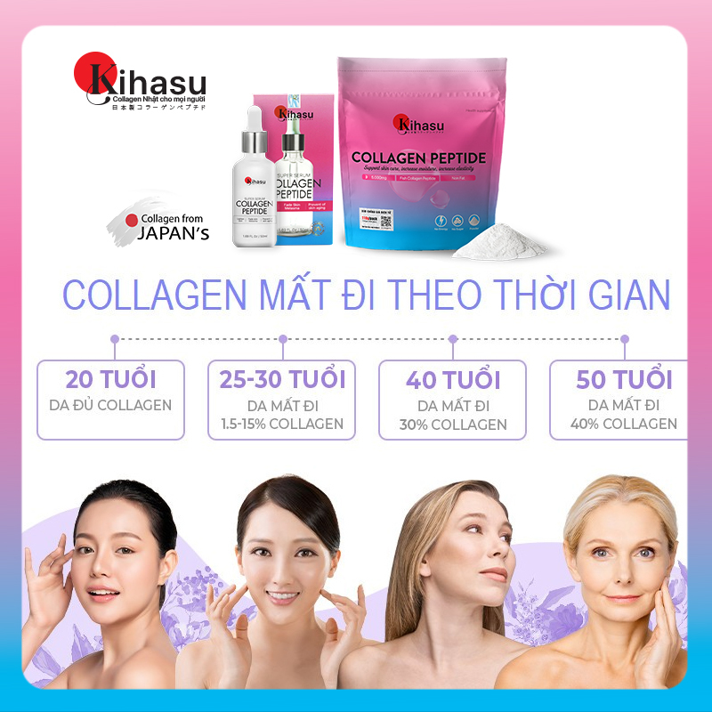 Ảnh Combo bột Kihasu collagen peptide: giúp sáng da, trắng da bạn, mờ nám sạm đốm nâu trên da 3