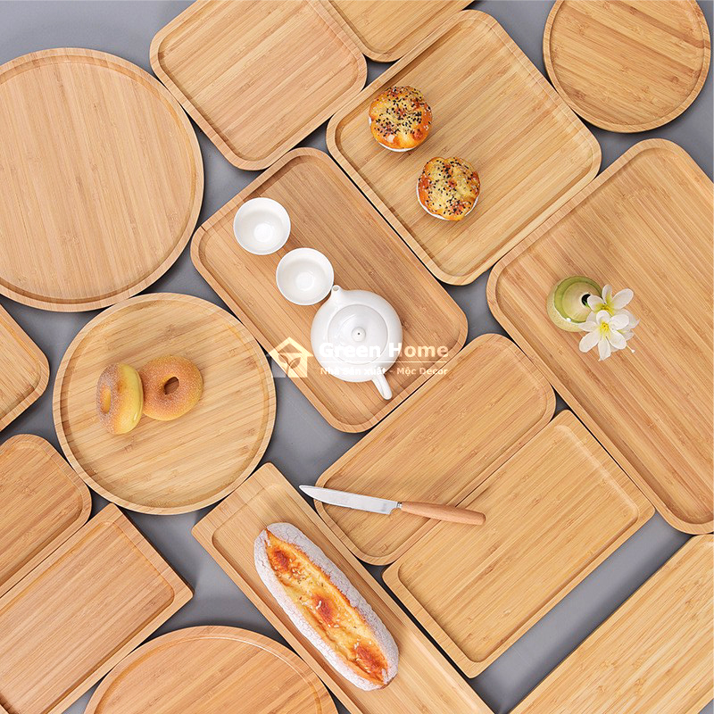 Khay Gỗ Tre Decor Hình Chữ Nhật, Đĩa Gỗ Tre Tự Nhiên Cao Cấp Nhiều Kích Thước Lựa Chọn Cho Gia Đình