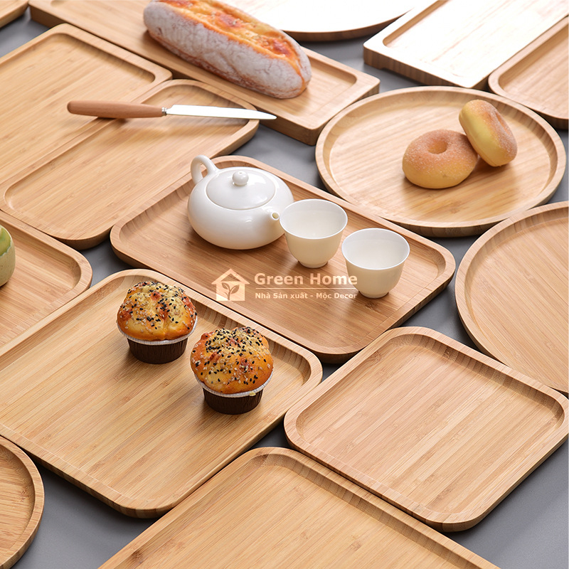 Khay Gỗ Tre Decor Hình Chữ Nhật, Đĩa Gỗ Tre Tự Nhiên Cao Cấp Nhiều Kích Thước Lựa Chọn Cho Gia Đình