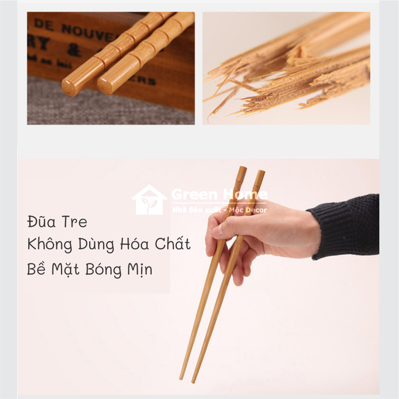 10 Đôi Đũa Tre Khắc Đầu, Tre Tự Nhiên Không Sử Dụng Hóa Chất, An Toàn Khi Sử Dụng