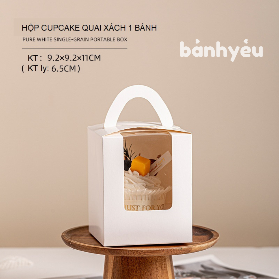 [10->50 cái] Hộp Cupcake đựng 1 bánh có quai xách dùng làm quà tặng sinh nhật, tiệc cưới - BBTC
