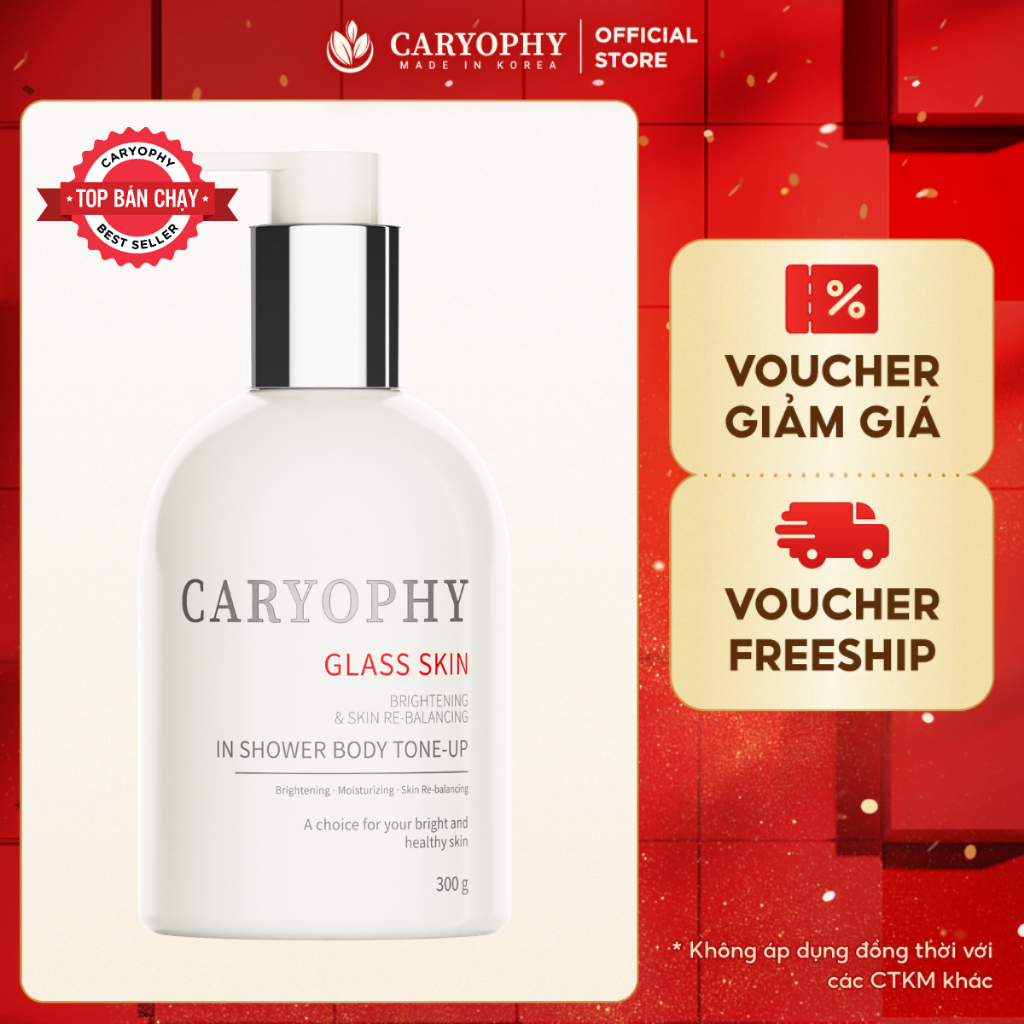 Ảnh Caryophy Glass Skin In Shower Body Tone up, Trắng bật tông da mịn màng sau 14 ngày sử dụng 300gr 1