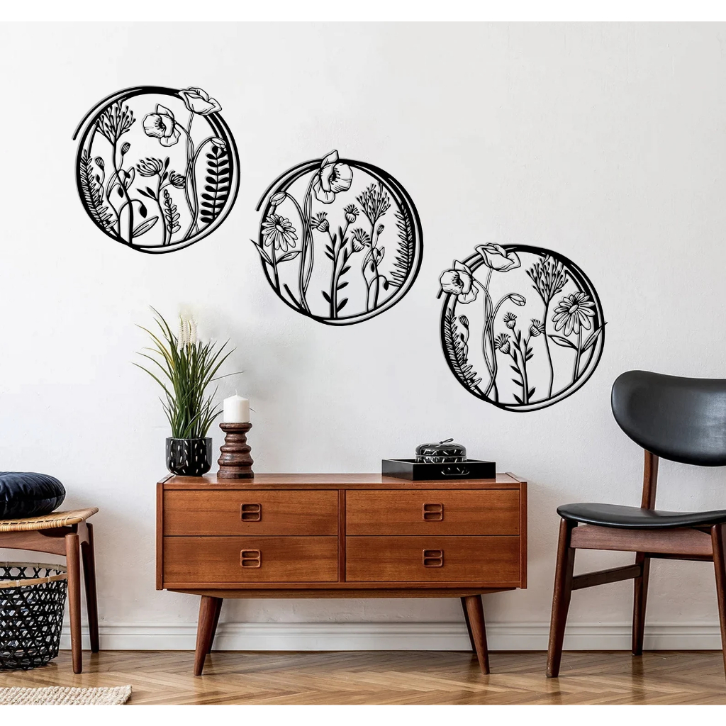 Tranh sắt CNC B10 | Bộ tranh sắt "Vòng hoa cách điệu", Treo tường nghệ thuật, Decor trang trí nội thất