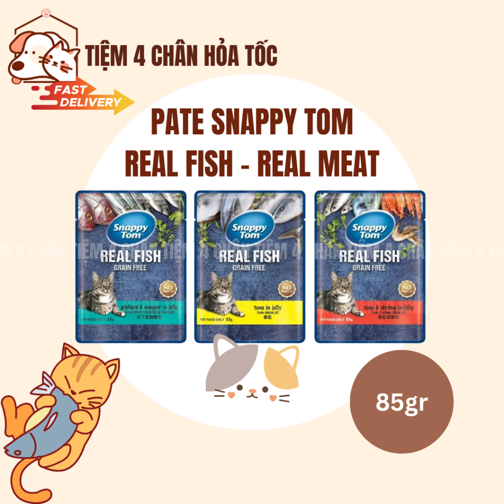 [85g] Thức ăn pate Snappy Tom Real Meat Real Fish dạng gói cho mèo các ...