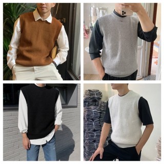 Áo len nam gile Hàn Quốc Form rộng Cổ Tròn, áo len không tay mềm mịn hàng Cao Cấp ABABA gile-tron