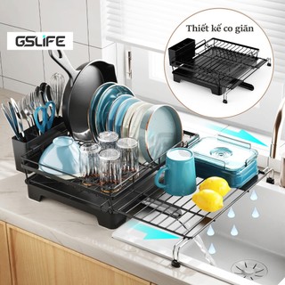 Gslife Kệ Để Chén Đĩa Với Chân Đế Kéo, Kệ Đựng Chậu, Full Phụ Kiện Kèm Khay Đựng Bát Đĩa Cho Nhà Bếp