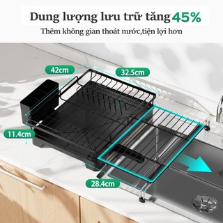 Gslife Kệ Để Chén Đĩa Với Chân Đế Kéo, Kệ Đựng Chậu, Full Phụ Kiện Kèm Khay Đựng Bát Đĩa Cho Nhà Bếp