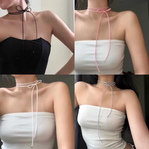 Vòng cổ dạ lộn thắt nơ màu đen/trắng/hồng/nâu QUEMEO phong cách