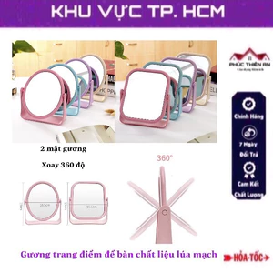 Gương soi trang điểm để bàn 2 mặt, chất liệu lúa mạch, xoay 360 độ