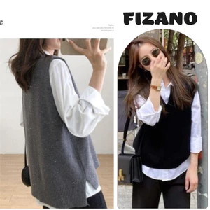 Áo len nữ áo gile nữ kiểu cổ V dáng rộng trơn vintage phong cách Hàn Quốc FIZANO M1.194.DE