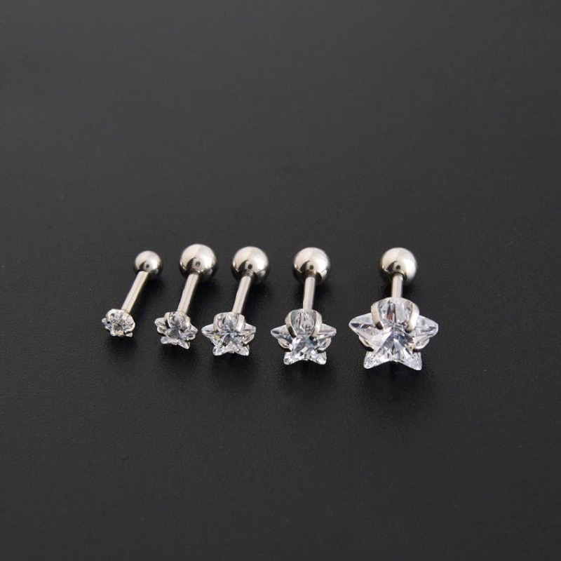 Bông tai titan đá ngôi sao lấp lánh chuôi bi tròn không gỉ 1 chiếc (Tặng chuôi bi tròn thêm)